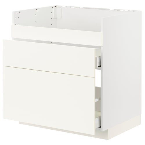 METOD / MAXIMERA Rangement bas évier HAVSEN/3fa/2tir, blanc/Vallstena blanc, 80x60 cm