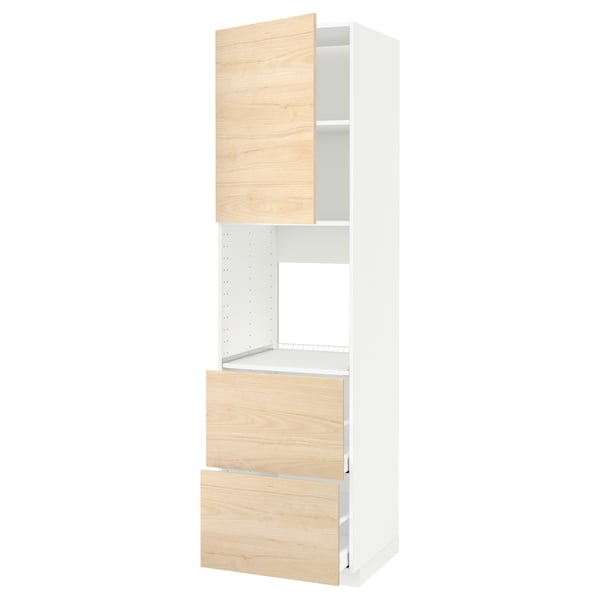METOD / MAXIMERA Rangement four+tiroir/2fcs/2tir ht, blanc/Askersund effet frêne clair, 60x60x220 cm