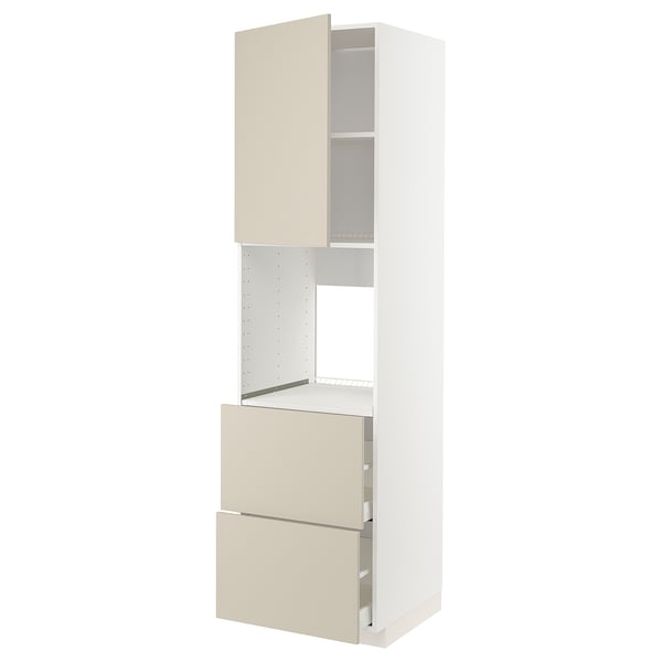 METOD / MAXIMERA Rangement four+tiroir/2fcs/2tir ht, blanc/Havstorp beige, 60x60x220 cm