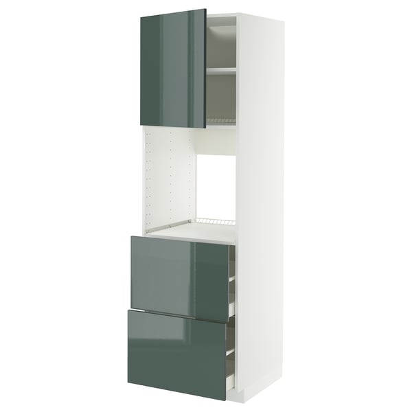 METOD / MAXIMERA Rangement four+tiroir/2fcs/2tir ht, blanc/Kallarp gris-vert foncé brillant, 60x60x200 cm