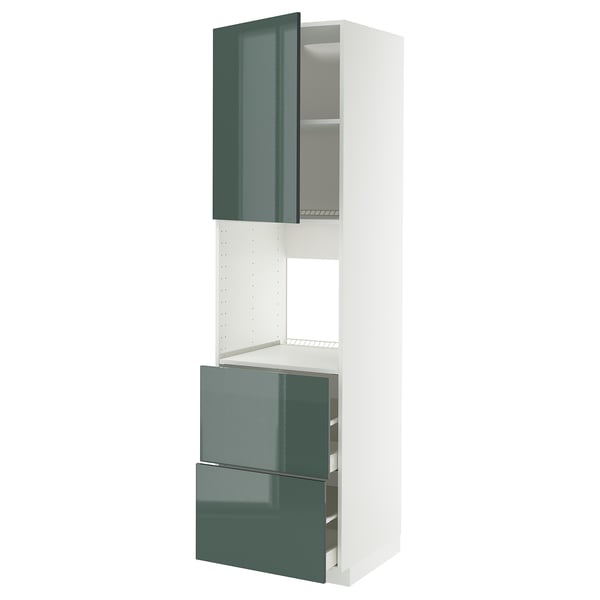 METOD / MAXIMERA Rangement four+tiroir/2fcs/2tir ht, blanc/Kallarp gris-vert foncé brillant, 60x60x220 cm