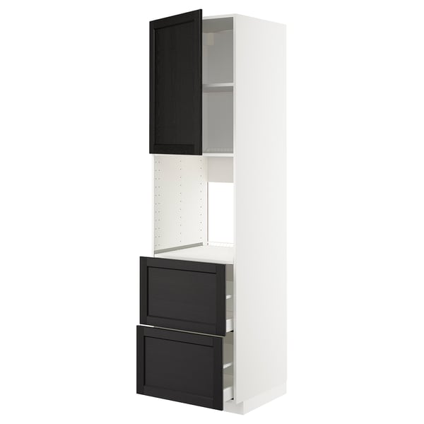 METOD / MAXIMERA Rangement four+tiroir/2fcs/2tir ht, blanc/Lerhyttan teinté noir, 60x60x220 cm