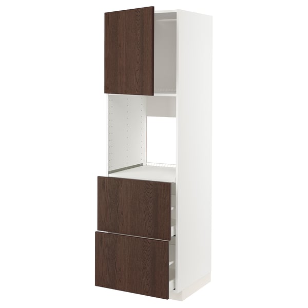 METOD / MAXIMERA Rangement four+tiroir/2fcs/2tir ht, blanc/Sinarp brun, 60x60x200 cm