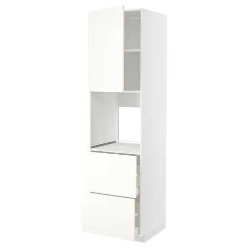 METOD / MAXIMERA Rangement four+tiroir/2fcs/2tir ht, blanc/Vallstena blanc, 60x60x220 cm