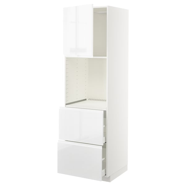 METOD / MAXIMERA Rangement four+tiroir/2fcs/2tir ht, blanc/Voxtorp brillant/blanc, 60x60x200 cm
