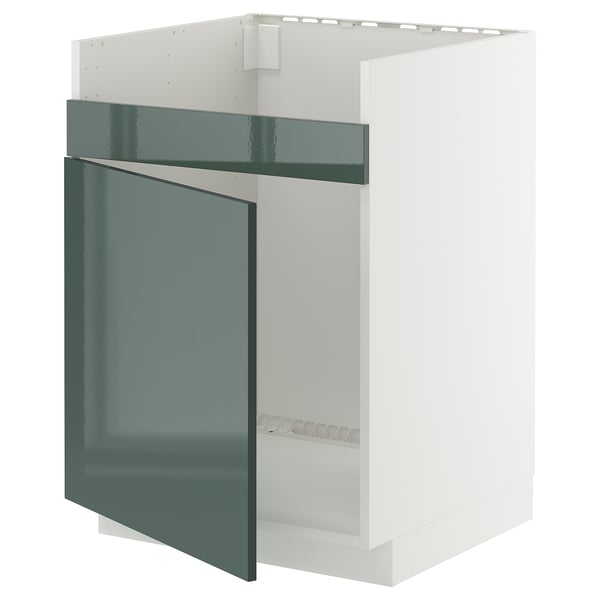 METOD Rangemt bas pour évier 1 bac HAVSEN, blanc/Kallarp gris-vert foncé brillant, 60x60 cm