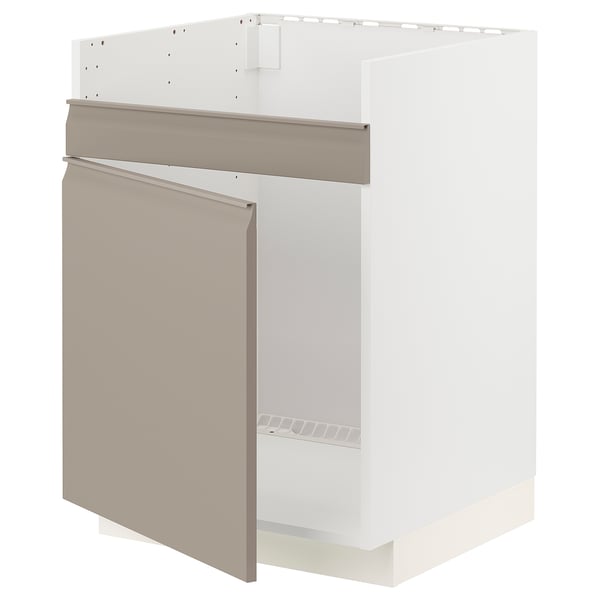 METOD Rangemt bas pour évier 1 bac HAVSEN, blanc/Upplöv beige foncé mat, 60x60 cm