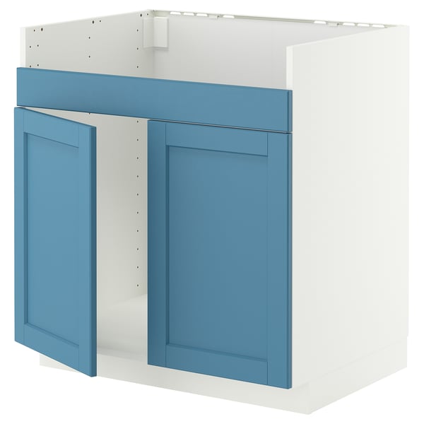 METOD Rangemt bas pr évier 2 bacs HAVSEN, blanc/Lerhyttan bleu, 80x60 cm