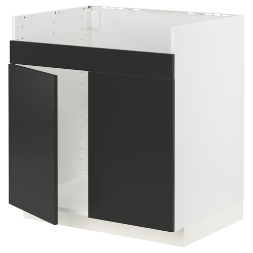 METOD Rangemt bas pr évier 2 bacs HAVSEN, blanc/Nickebo anthracite mat, 80x60 cm