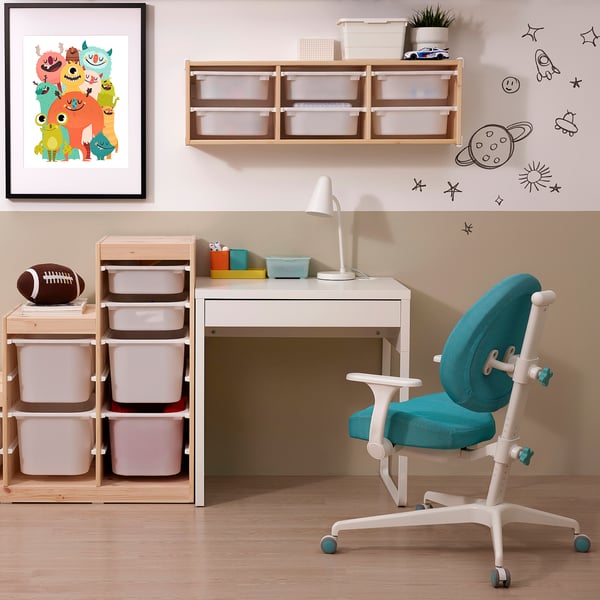 MICKE / GUNRIK Bureau et chaise, blanc/turquoise