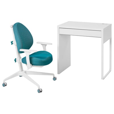 MICKE / GUNRIK Bureau et chaise, blanc/turquoise
