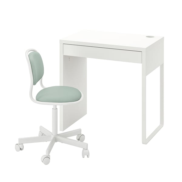 MICKE/ÖRFJÄLL Bureau et chaise, blanc/vert clair
