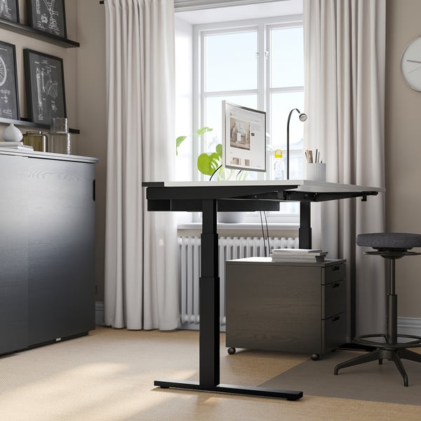 MITTZON Bureau assis/debout, électrique blanc/noir, 160x80 cm