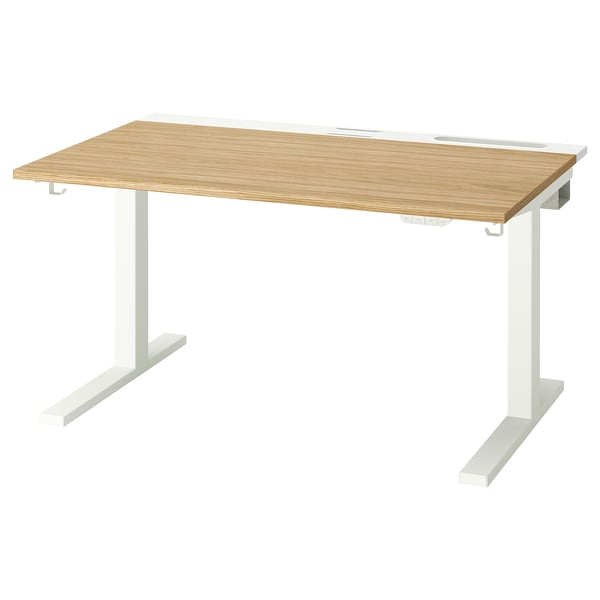 MITTZON Bureau assis/debout, électrique plaqué chêne/blanc, 120x80 cm