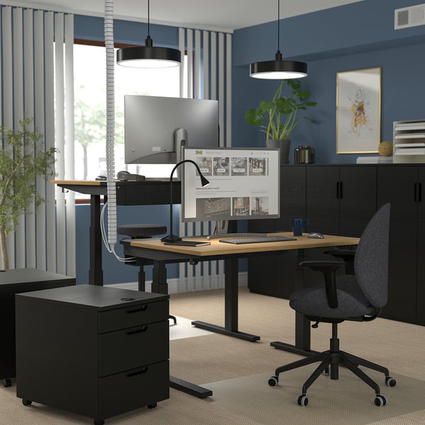 MITTZON Bureau assis/debout, électrique plaqué chêne/noir, 120x60 cm