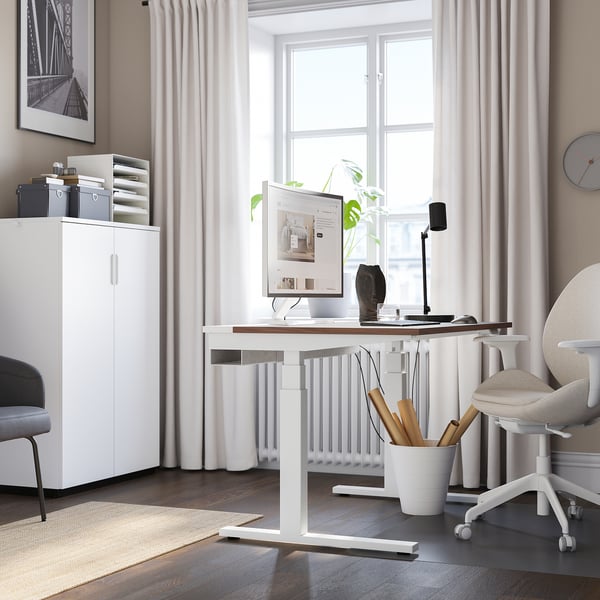 MITTZON Bureau assis/debout, électrique plaqué noyer/blanc, 120x80 cm