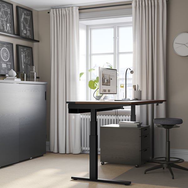 MITTZON Bureau assis/debout, électrique plaqué noyer/noir, 160x80 cm