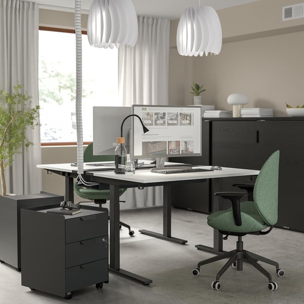 MITTZON Bureau, blanc/noir, 120x80 cm