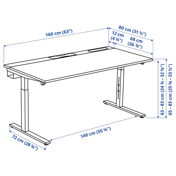 MITTZON Bureau, blanc, 160x80 cm