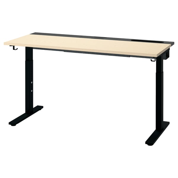 MITTZON Bureau, plaqué bouleau/noir, 140x60 cm