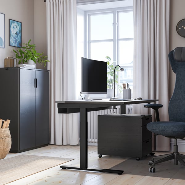 MITTZON Bureau, plaqué frêne teinté noir/noir, 140x60 cm