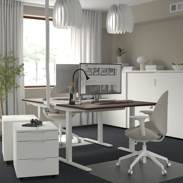 MITTZON Bureau, plaqué noyer/blanc, 120x80 cm