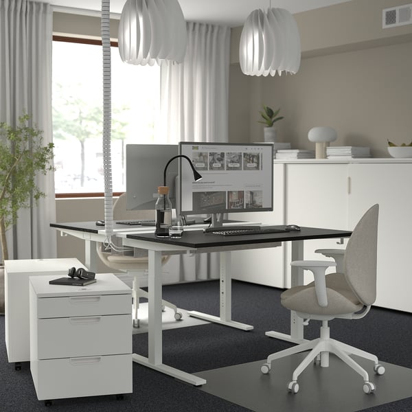 MITTZON Bureau, teinté noir plaqué frêne/blanc, 120x80 cm