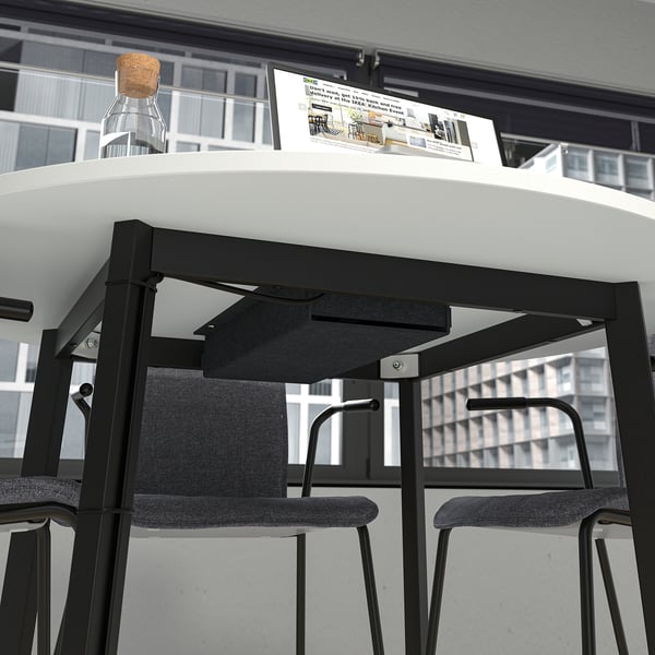 MITTZON Table conférence, rond blanc/noir, 120x75 cm