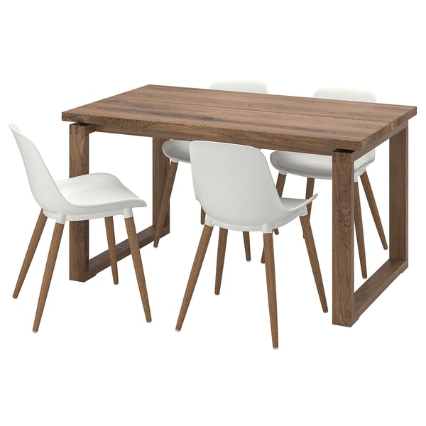 MÖRBYLÅNGA / GRÖNSTA Table et 4 chaises, plaqué chêne teinté brun/blanc, 140x85 cm