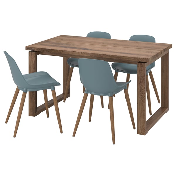 MÖRBYLÅNGA / GRÖNSTA Table et 4 chaises, plaqué chêne teinté brun/gris turquoise, 140x85 cm