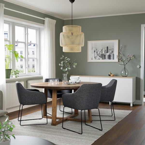 MÖRBYLÅNGA Table, plaqué chêne teinté brun, 145 cm