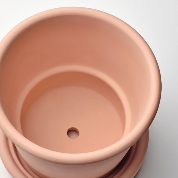 MUSKOTBLOMMA Pot avec coupelle, intérieur/extérieur terre cuite, 15 cm