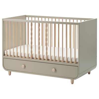 MYLLRA Lit bébé avec tiroir, beige, 70x140 cm