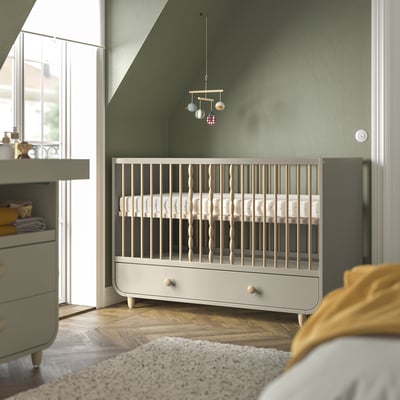 MYLLRA Lit bébé avec tiroir, beige, 70x140 cm