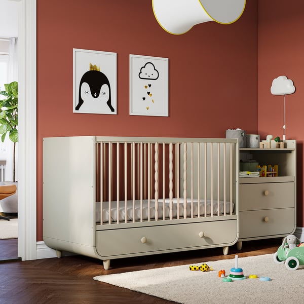 MYLLRA Lit bébé avec tiroir, beige, 70x140 cm