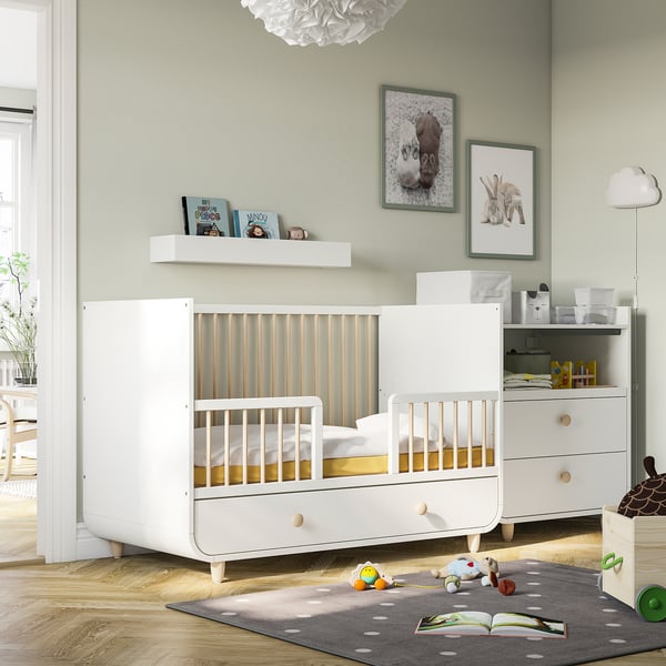 MYLLRA Lit bébé avec tiroir, blanc, 70x140 cm