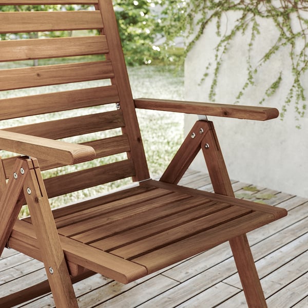 NÄMMARÖ Chaise dossier réglable, extérieur, pliable teinté brun clair