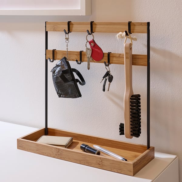 NÅLBLECKA Support ustensiles, métal/bambou pour plan de travail, 38x13x37 cm
