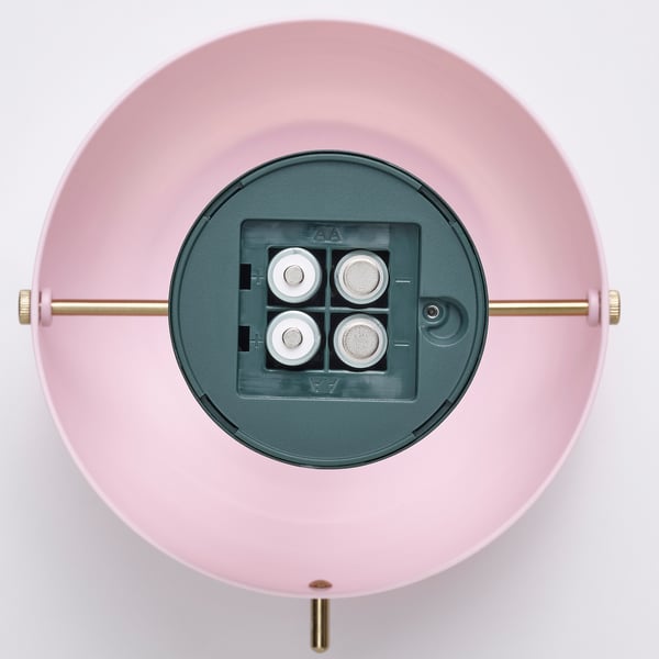 NÖDMAST Lampe LED à piles, rose clair/gris-vert foncé, 26 cm