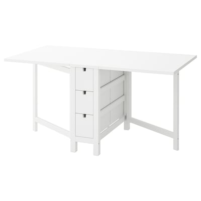 NORDEN Table à rabat, blanc, 26/89/152x80 cm