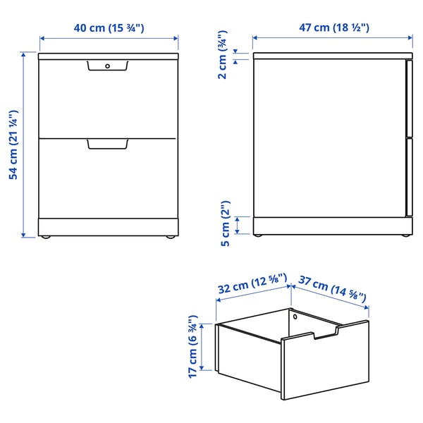 NORDLI Commode 2 tiroirs, blanc, 40x54 cm