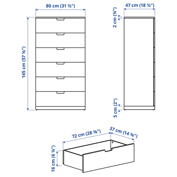NORDLI Commode 6 tiroirs, anthracite, 80x145 cm
