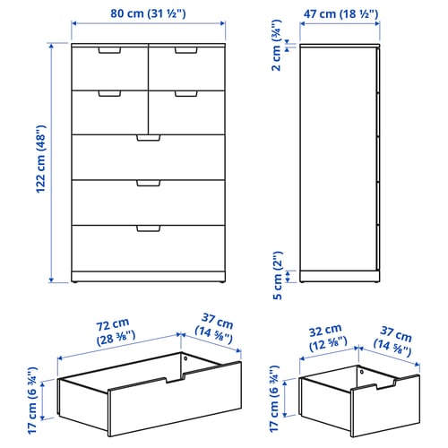 NORDLI Commode 7 tiroirs, anthracite, 80x122 cm