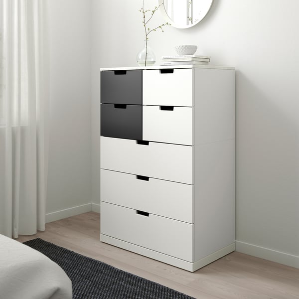 NORDLI Commode 7 tiroirs, blanc/anthracite, 80x122 cm