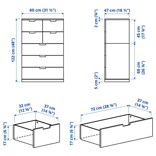 NORDLI Commode 7 tiroirs, blanc, 80x122 cm
