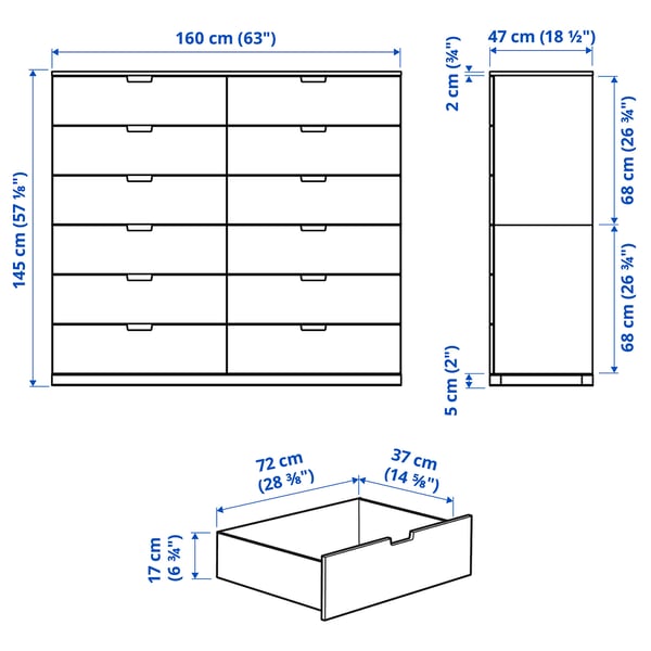 NORDLI Commode avec 12 tiroirs, blanc, 160x145 cm