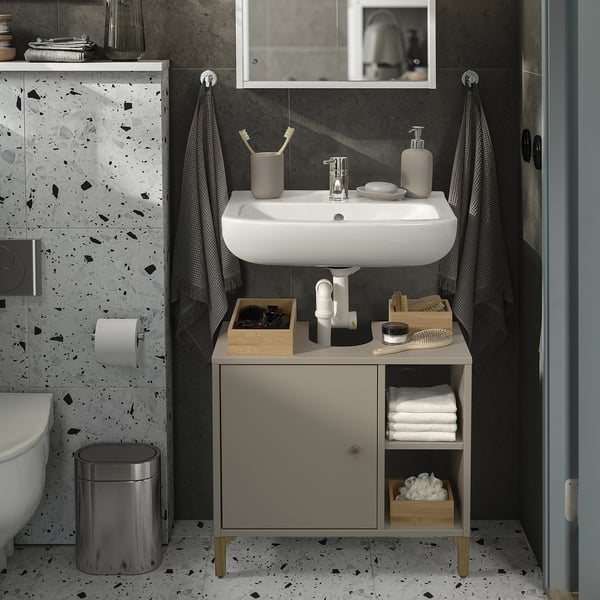 NORSÄLVEN Élément sous-lavabo, avec porte beige, 60x55x32 cm