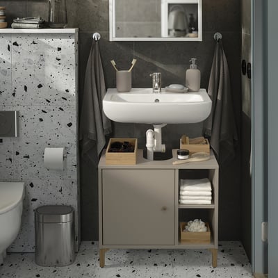NORSÄLVEN Élément sous-lavabo, avec porte beige, 60x55x32 cm