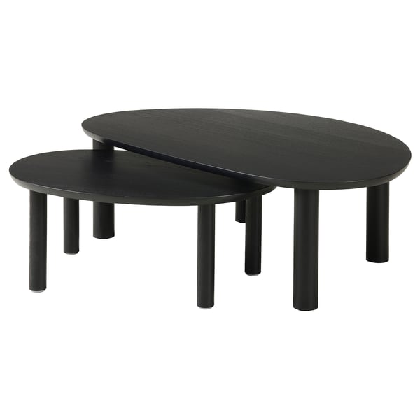 ÖRTRÄSK Tables gigognes, lot de 2, noir plaqué frêne