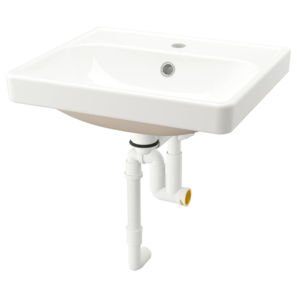 ORRSJÖN Vasque semi-encastré avec siphon, blanc, 50x44 cm